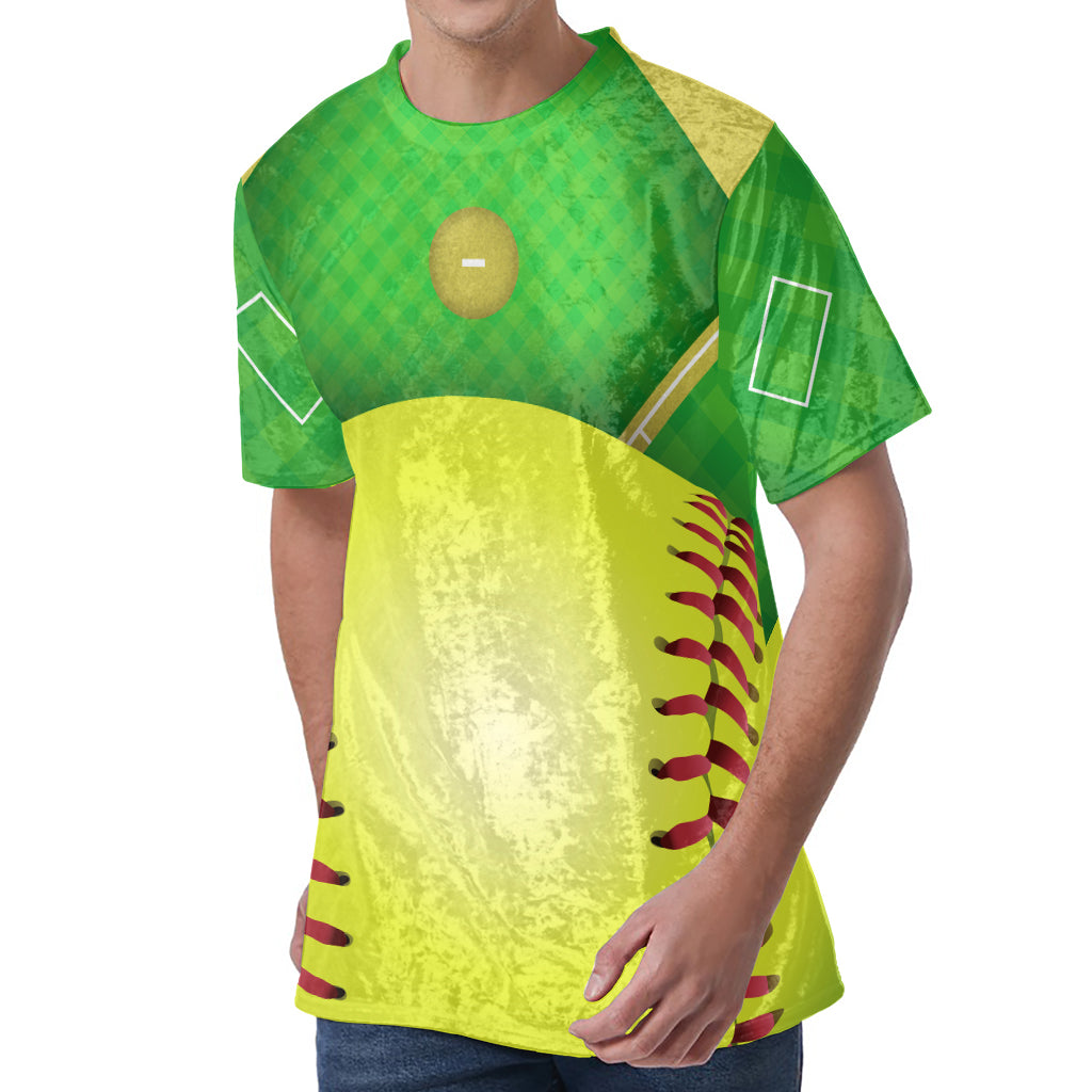 Softball Field And Ball Print Men's Velvet T-Shirt