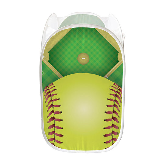 Softball Field And Ball Print Mesh Laundry Hamper