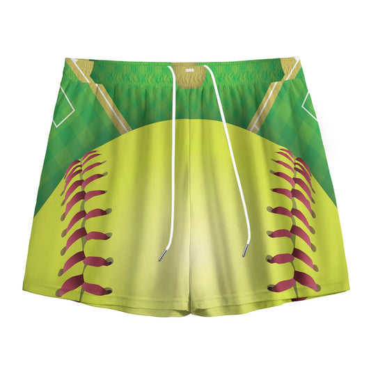 Softball Field And Ball Print Mesh Shorts