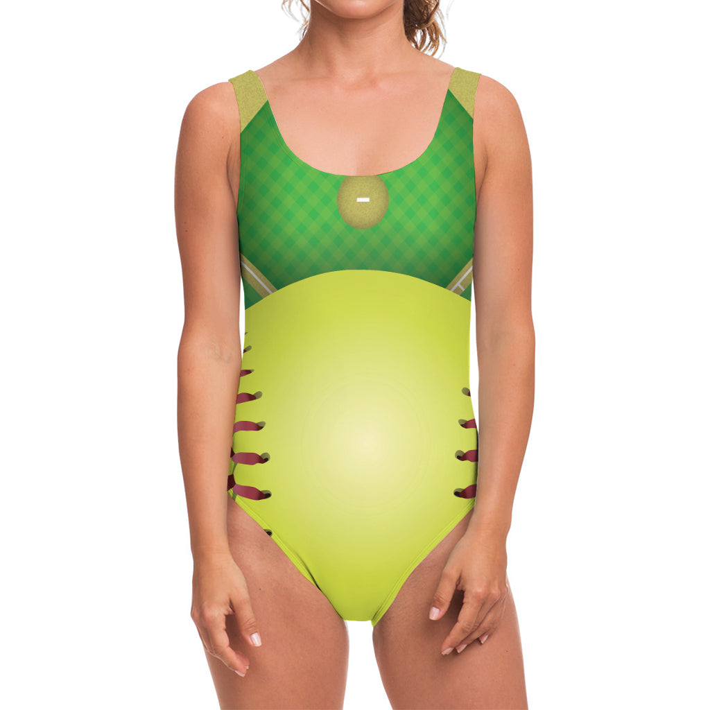 Softball Field And Ball Print One Piece Swimsuit