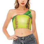 Softball Field And Ball Print One Shoulder Crop Top