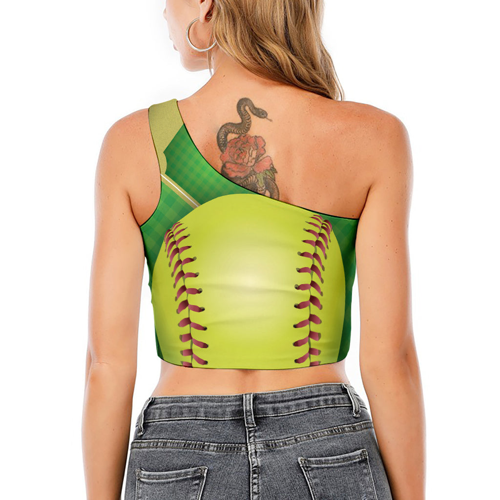 Softball Field And Ball Print One Shoulder Crop Top