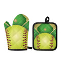 Softball Field And Ball Print Oven Mitt And Pot Holder Set