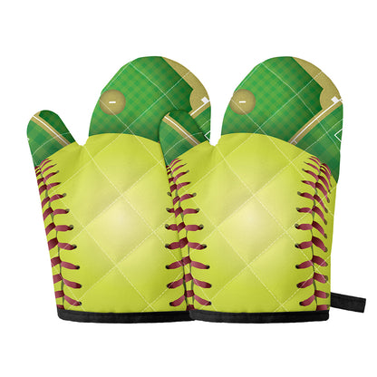 Softball Field And Ball Print Oven Mitts