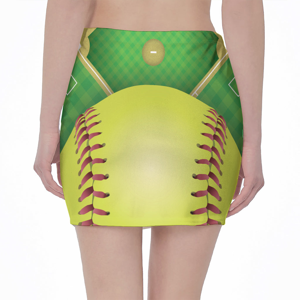 Softball Field And Ball Print Pencil Mini Skirt