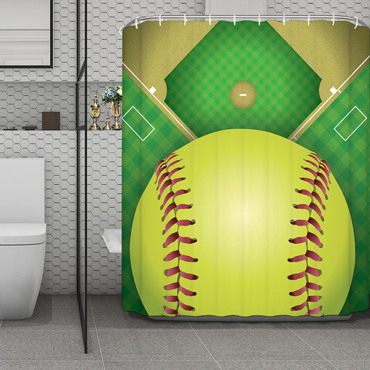 Softball Field And Ball Print Polyester Shower Curtain