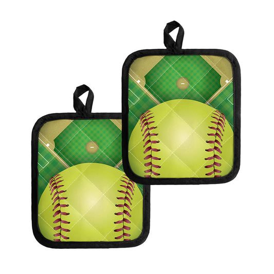 Softball Field And Ball Print Pot Holders