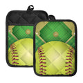 Softball Field And Ball Print Pot Holders With Pocket