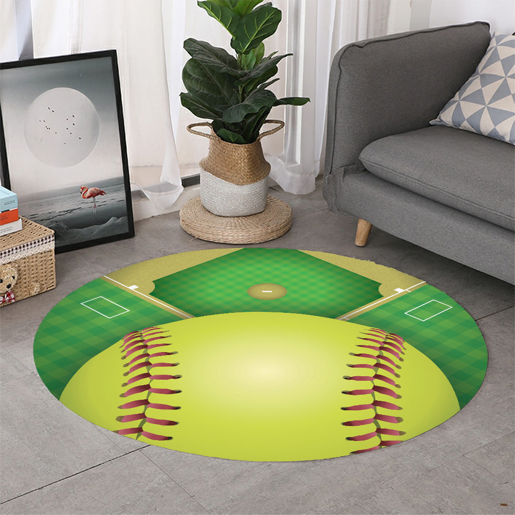 Softball Field And Ball Print Round Rug