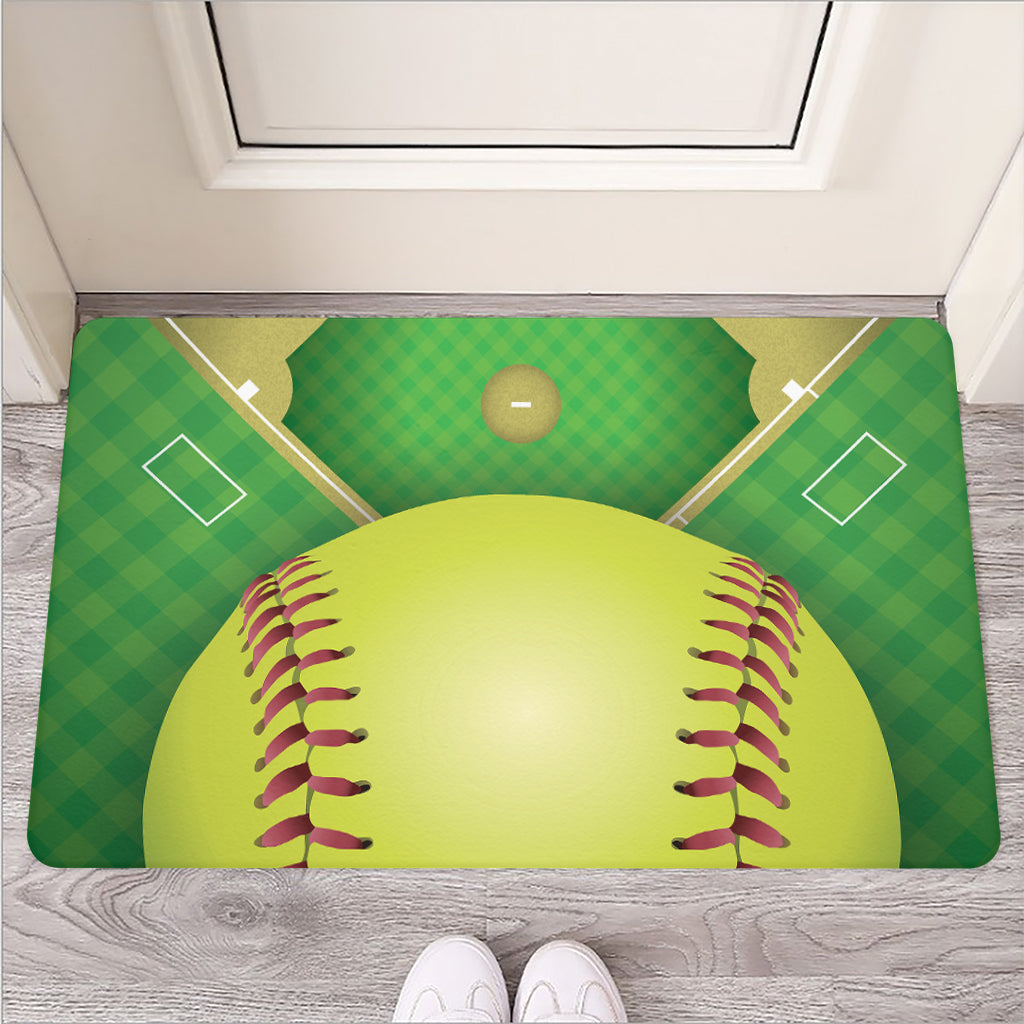 Softball Field And Ball Print Rubber Doormat