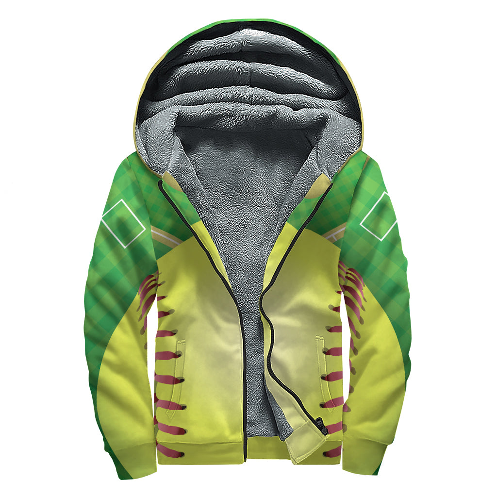 Softball Field And Ball Print Sherpa Lined Zip Up Hoodie