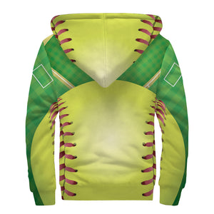 Softball Field And Ball Print Sherpa Lined Zip Up Hoodie