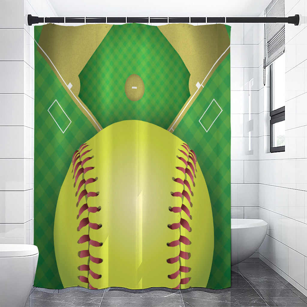 Softball Field And Ball Print Shower Curtain