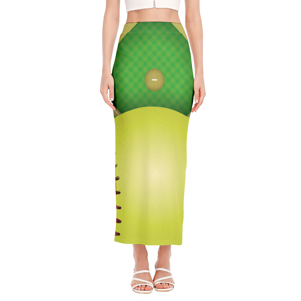 Softball Field And Ball Print Side Slit Maxi Skirt