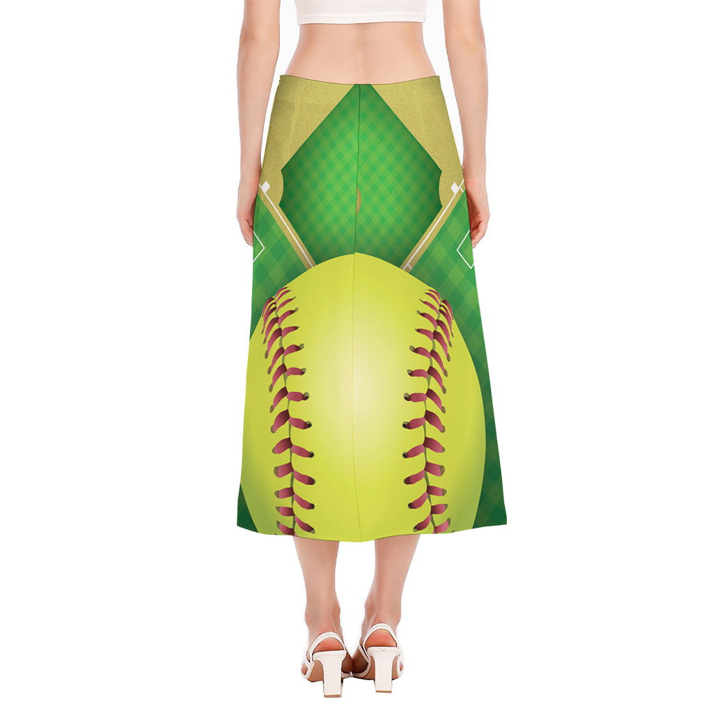 Softball Field And Ball Print Side Slit Midi Skirt