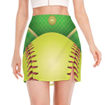 Softball Field And Ball Print Side Slit Mini Skirt