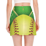 Softball Field And Ball Print Side Slit Mini Skirt