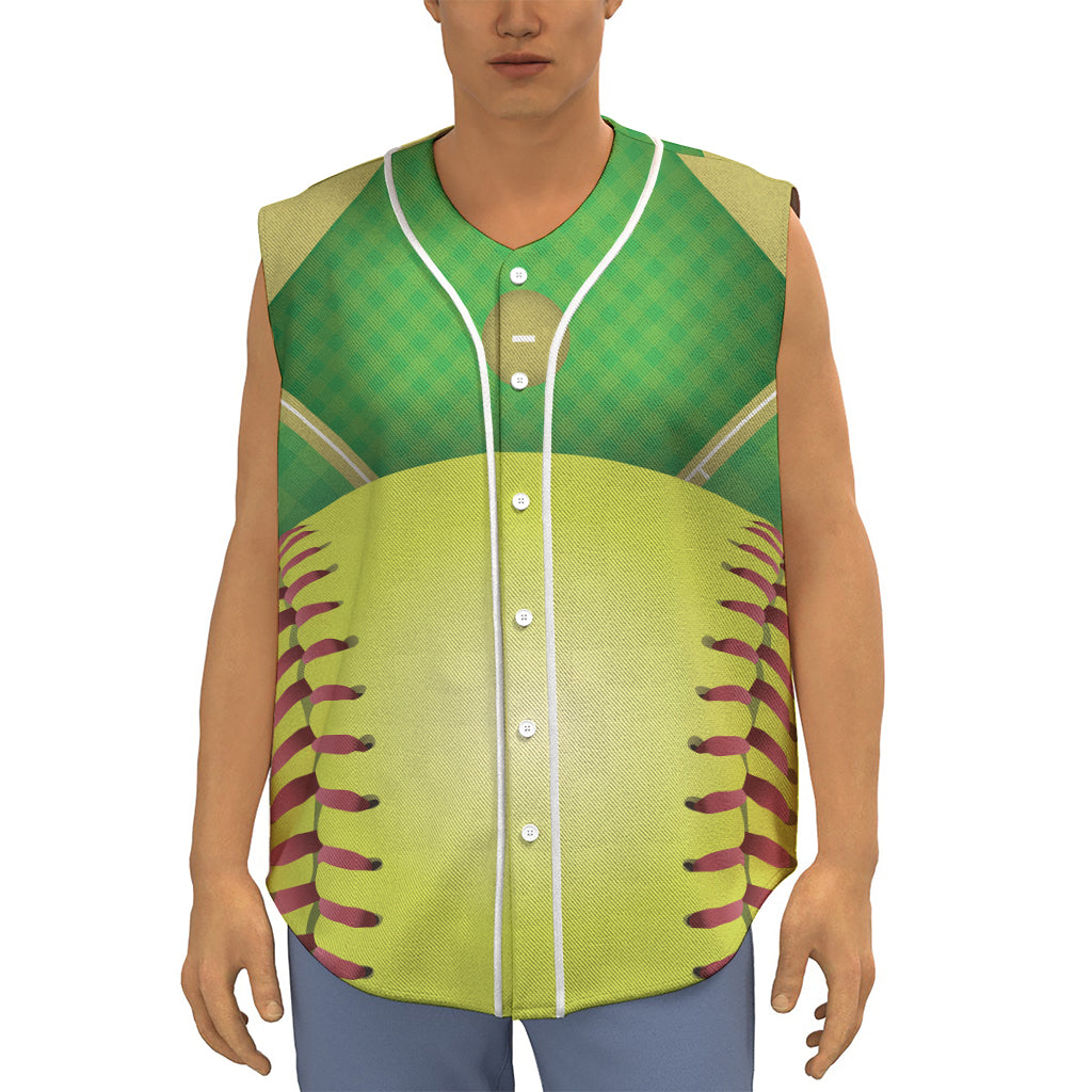 Softball Field And Ball Print Sleeveless Baseball Jersey