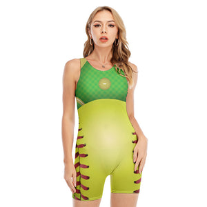 Softball Field And Ball Print Sleeveless One Piece Swimsuit