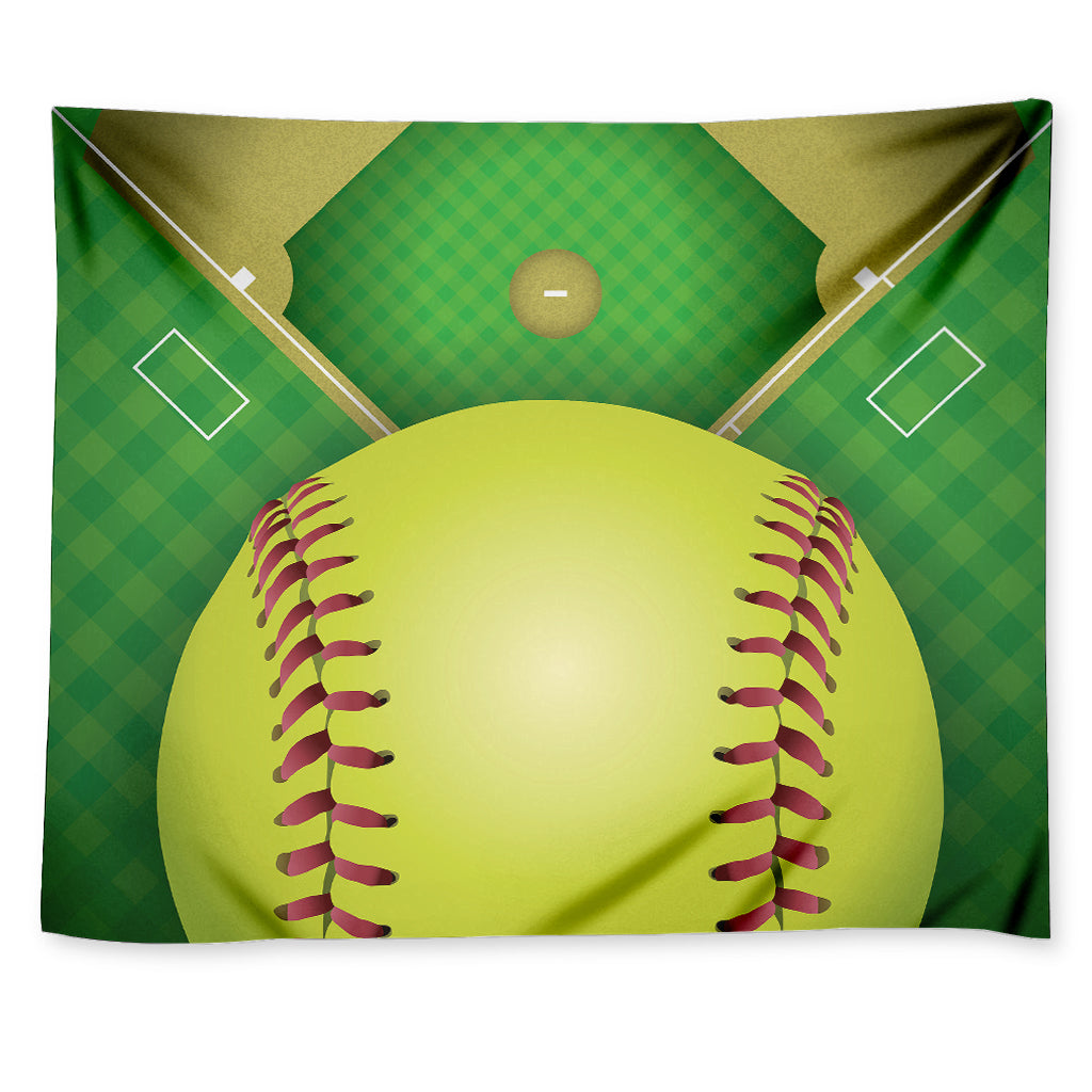 Softball Field And Ball Print Tapestry