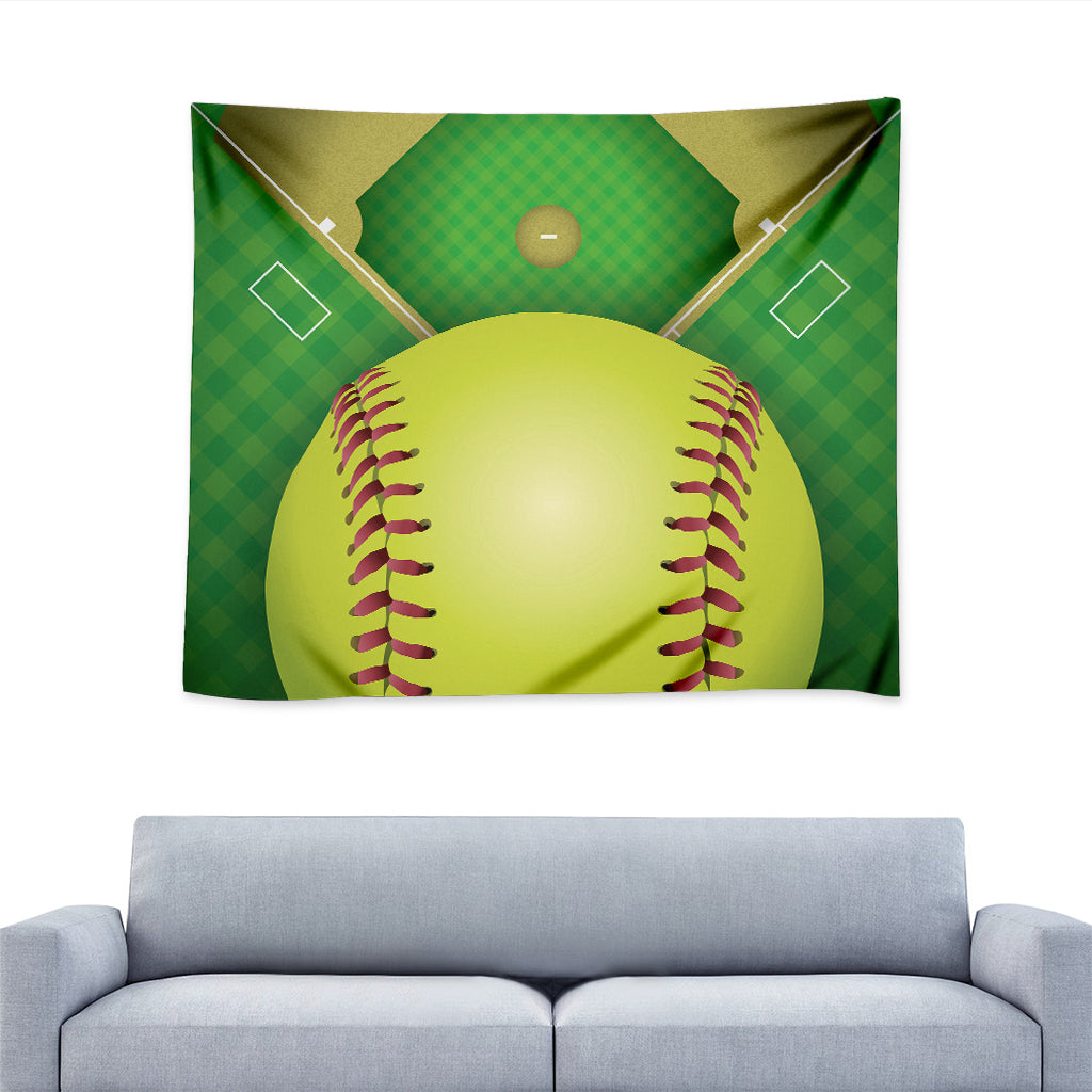 Softball Field And Ball Print Tapestry