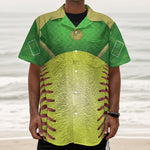 Softball Field And Ball Print Textured Short Sleeve Shirt