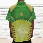 Softball Field And Ball Print Textured Short Sleeve Shirt