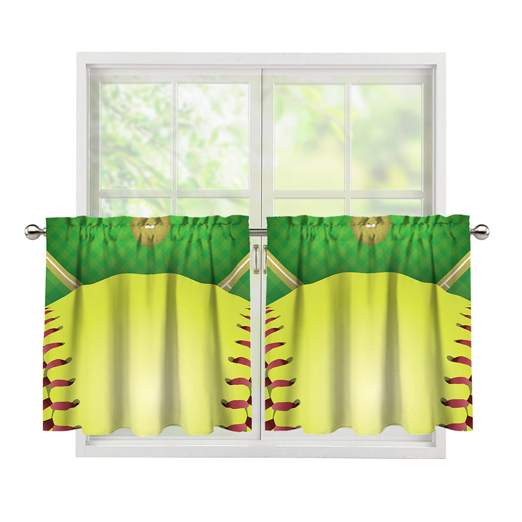 Softball Field And Ball Print Tier Curtains