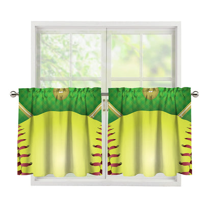 Softball Field And Ball Print Tier Curtains