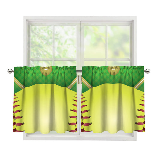 Softball Field And Ball Print Tier Curtains