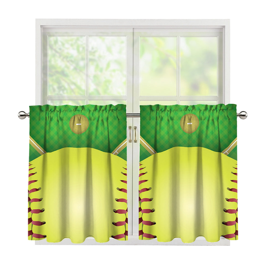 Softball Field And Ball Print Tier Curtains