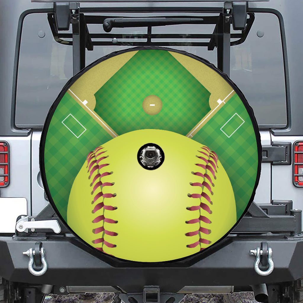 Softball Field And Ball Print Tire Cover With Camera Hole