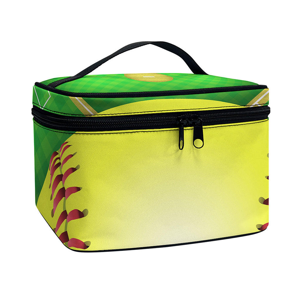 Softball Field And Ball Print Travel Makeup Bag
