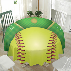 Softball Field And Ball Print Waterproof Round Tablecloth