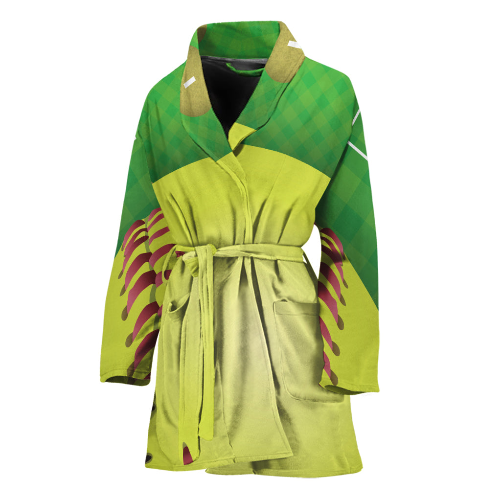 Softball Field And Ball Print Women's Bathrobe