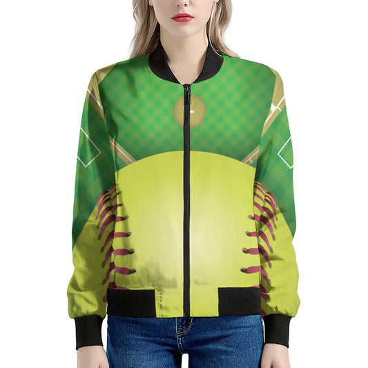 Softball Field And Ball Print Women's Bomber Jacket