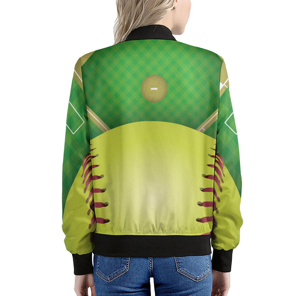 Softball Field And Ball Print Women's Bomber Jacket