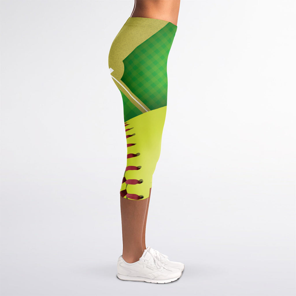 Softball Field And Ball Print Women's Capri Leggings