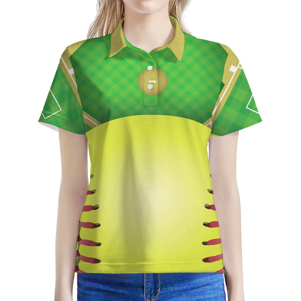 Softball Field And Ball Print Women's Polo Shirt