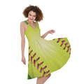 Softball Field And Ball Print Sleeveless Knee Length Dress