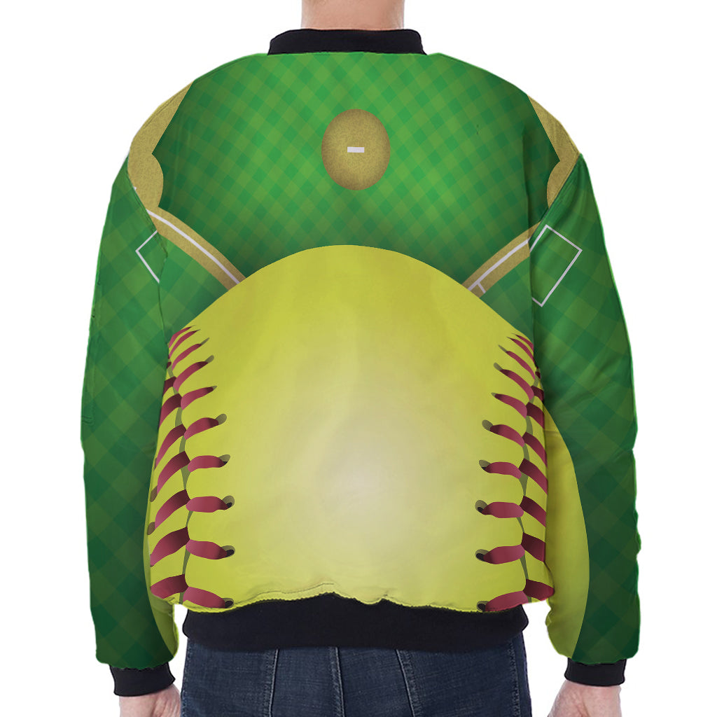 Softball Field And Ball Print Zip Sleeve Bomber Jacket