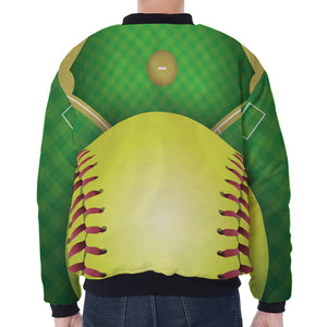 Softball Field And Ball Print Zip Sleeve Bomber Jacket