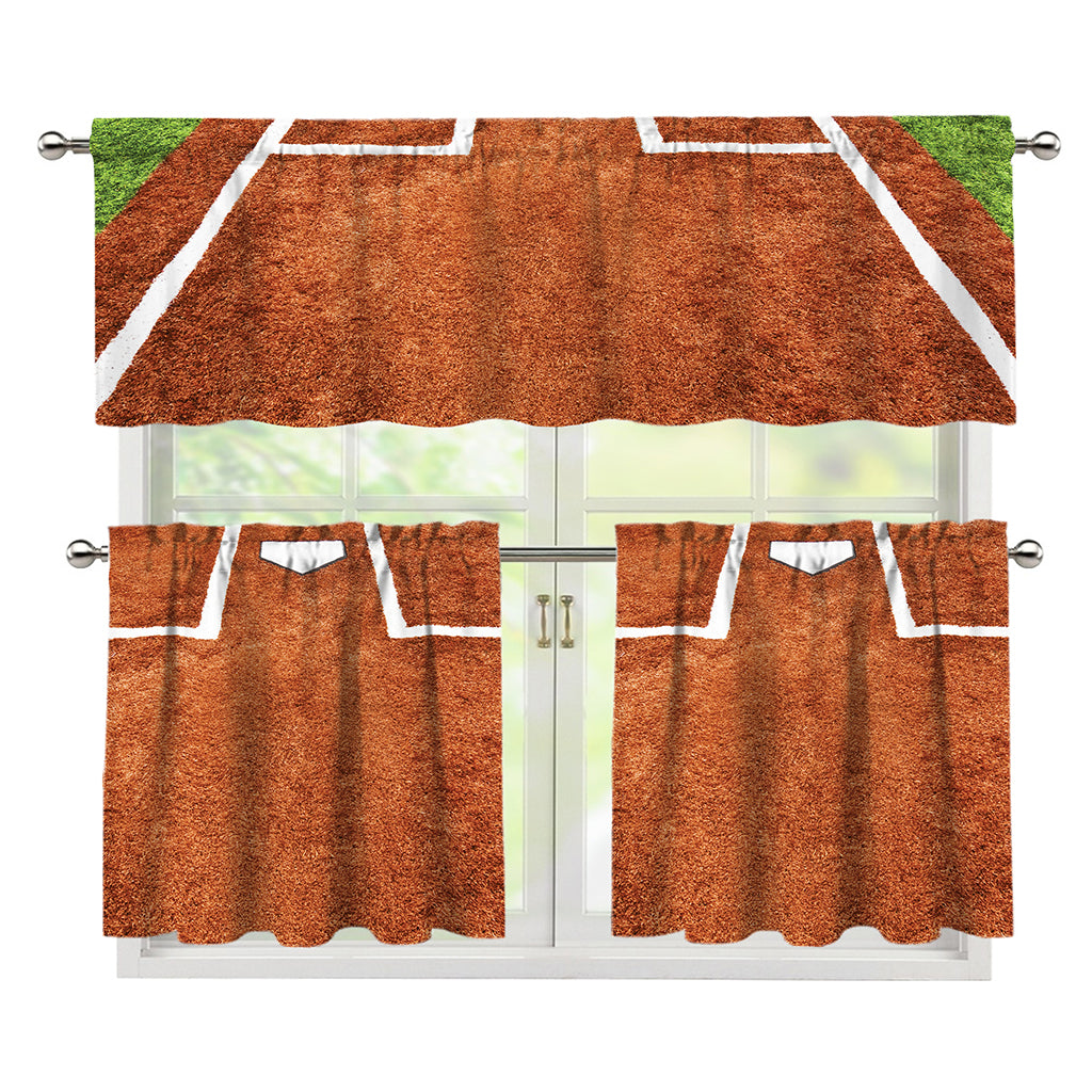 Softball Playing Field Print 3 Piece Kitchen Curtains