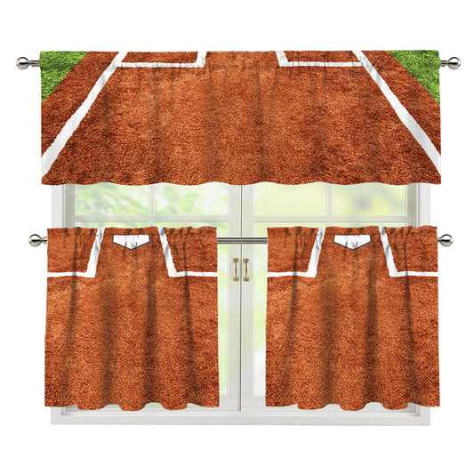 Softball Playing Field Print 3 Piece Kitchen Curtains