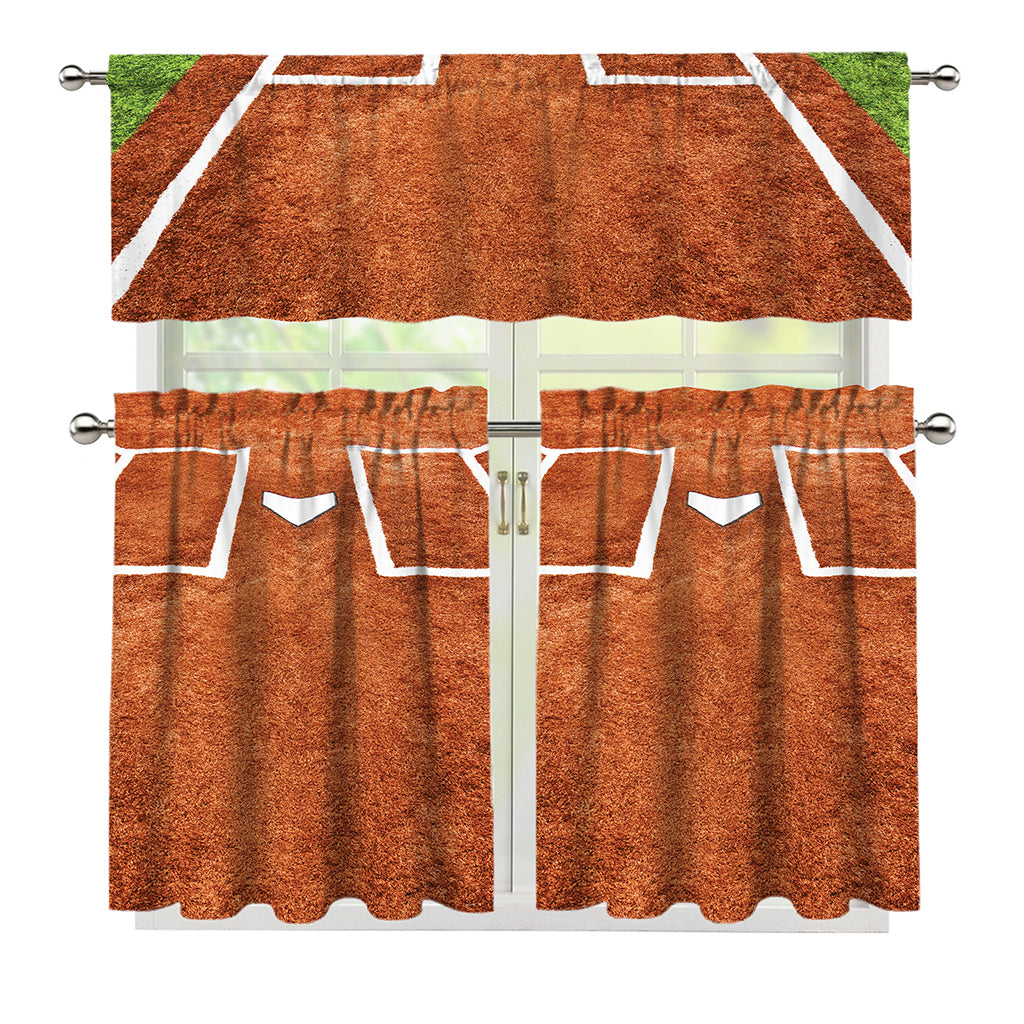 Softball Playing Field Print 3 Piece Kitchen Curtains