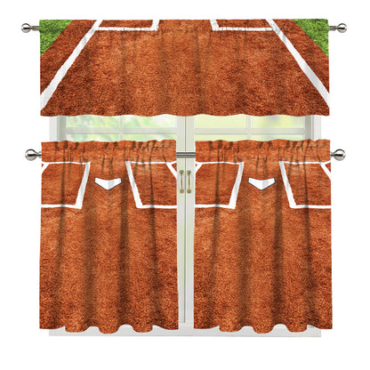 Softball Playing Field Print 3 Piece Kitchen Curtains