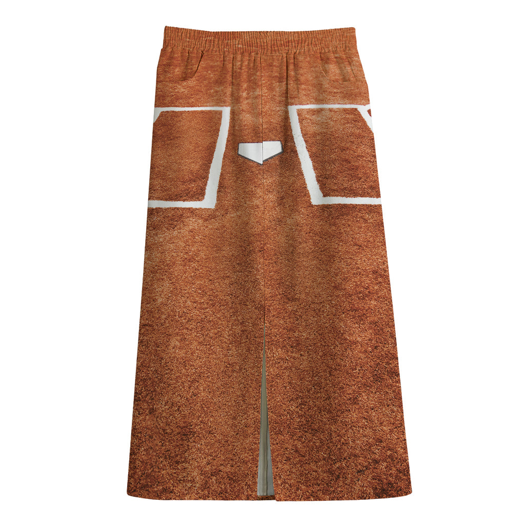 Softball Playing Field Print Cotton Front Slit Maxi Skirt