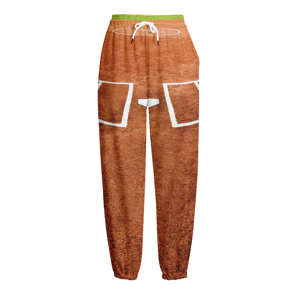 Softball Playing Field Print Fleece Lined Knit Pants