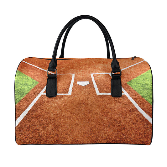 Softball Playing Field Print Leather Duffle Bag