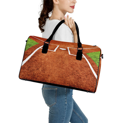 Softball Playing Field Print Leather Duffle Bag